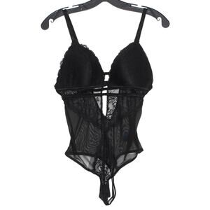 Rachel Roy Bodysuit Lace Romantic Goth Coquette Fairy Whimsigoth Black Medium